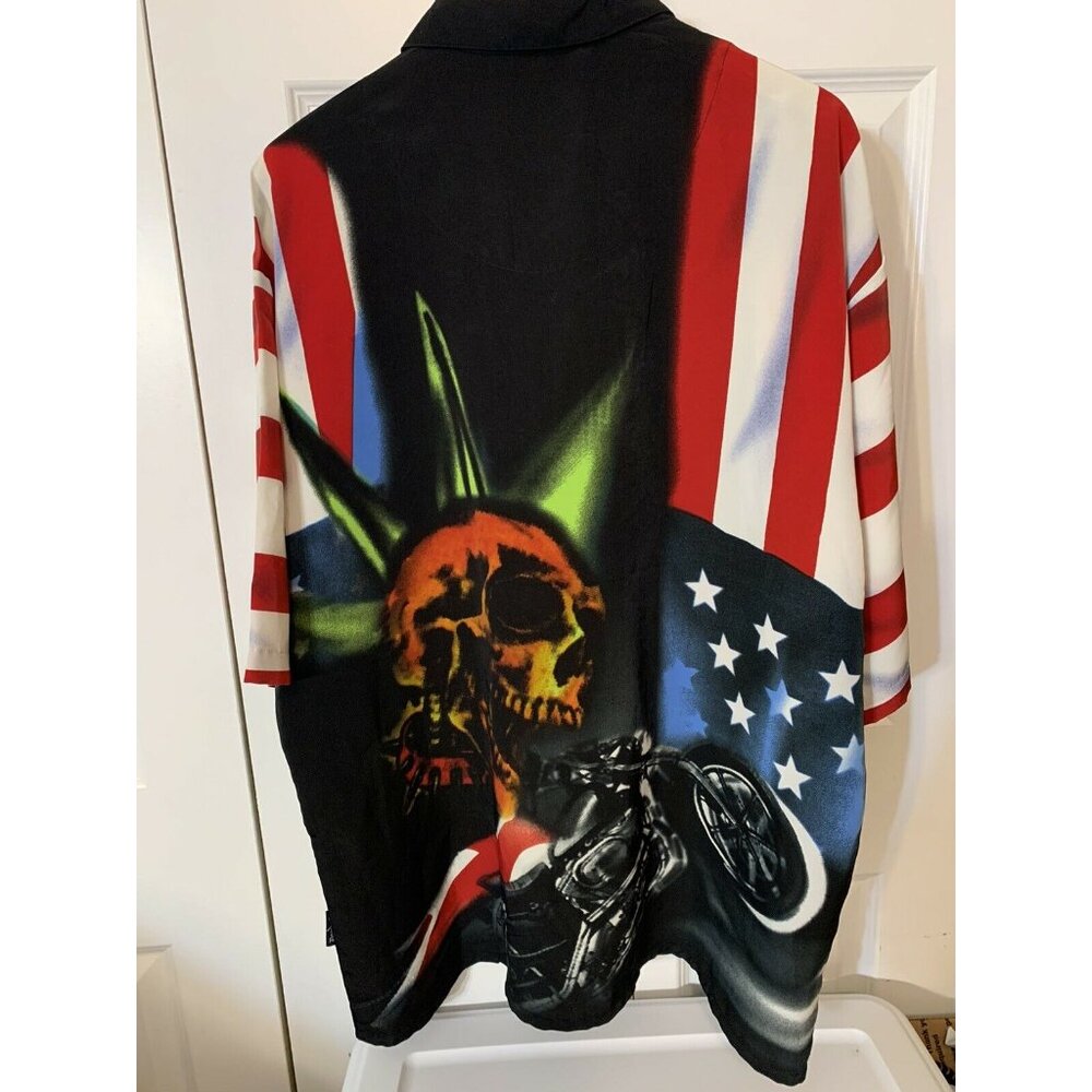 Dragonfly Clothing Co Men’s Sz XXXL Skull Motorcycle Biker Button American Flag - Picture 6 of 6